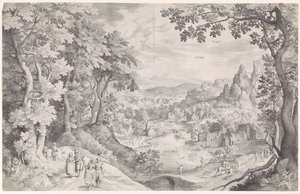 Landskab med hjortejagt af Nicolaes de Bruyn