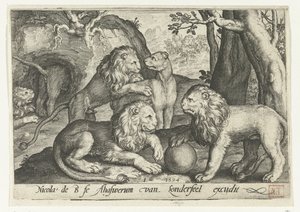 løver Animalivm qvadrvpedvm (serietitel) Dyr i landskaber (serietitel) af Nicolaes de Bruyn