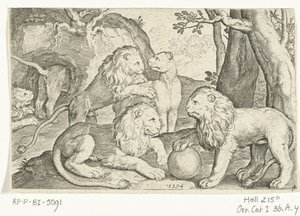 løver Animalivm qvadrvpedvm (serietitel) Dyr i landskaber (serietitel) af Nicolaes de Bruyn