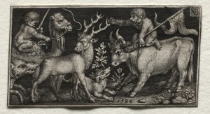 Aber, der rider på en kamel og en tyr, 1594. af Nicolaes de Bruyn