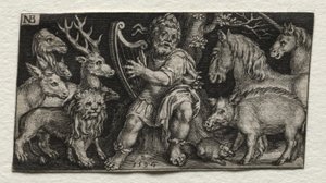 Orpheus charmerer dyrene af Nicolaes de Bruyn