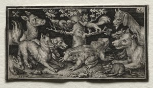 Tohovedet frø omgivet af dyr, 1594.