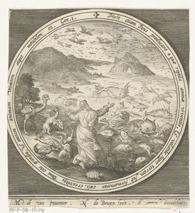 Skabelsens femte dag: Gud skaber fisk og fugle Fra skabelse til uddrivelse fra paradis (serietitel) af Nicolaes de Bruyn