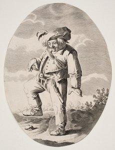 Dansende bonde med en fugl i sin gylp af Nicolaes van Lijnhoven