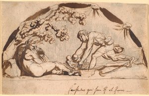 Hyrden Faustulus finder Romulus og Remus af Nicolai Abildgaard