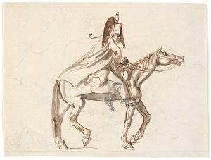 Karikatur af militærperson til hest af Nicolai Abildgaard