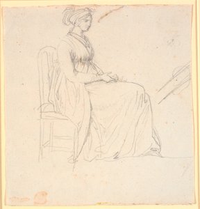 Profilbillede af kunstnerens anden hustru Juliane Marie Abildgaard, siddende, hel figur af Nicolai Abildgaard