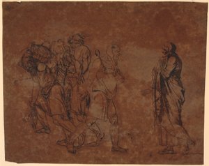 Studie af Simo, Sosie og slaverne, i billedet med disse figurer. [Simo betror sig til Sosia] af Nicolai Abildgaard