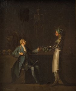 Lægens kone afslører sin mands hensigt om at anatomisere Niels Klim af Nicolai Abildgaard