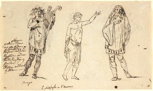 Tre mands figurer. Den t.v. ligner Braga-figuren på foregående blad af Nicolai Abildgaard