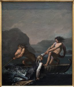Forliset Niels Klim reddet af to Quamites. Uddrag fra Den underjordiske rejse af Niels Klim