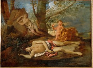 Echo og Narcissus ... af Nicolas (attr.to) Poussin