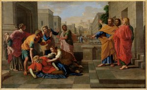 La mort de Saphire - Saphirs død ... af Nicolas (attr.to) Poussin