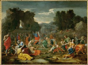 Les Israelites recuillant la manne dans le desert - israelitterne indsamler manna i ørkenen ... af Nicolas (attr.to) Poussin