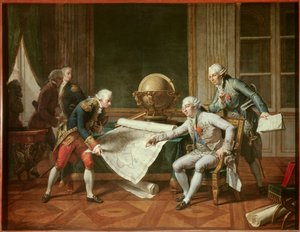 Kongen af Frankrig Ludvig XVI (1754-1793) giver instruktioner til kaptajn Jean-Francois Galaup, jarl af La Perouse (Jean Francois Laperouse