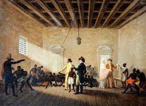 Et interiør med slavehandlere (olie på lærred) af Nicolas Antoine Taunay
