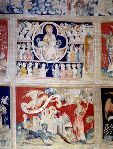 Åbenbaringsgardin (1373-1383), n. 13: Gud og Lammet, symbol på Kristus. Nedenfor, n. 20, befrier de tre engle kræfterne. Tapestry af Nicolas Bataille (1330-1405) af Nicolas Bataille