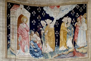 Ophængning af åbenbaring (1373 -1383), n. 28: miraklet. Fideles Guds tjenere og profeter ser på floden forvandlet til blod. Tapestry af Nicolas Bataille (1330-1405) af Nicolas Bataille