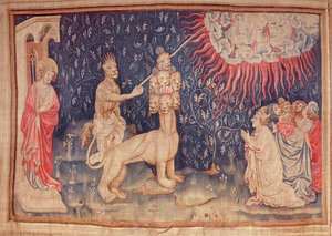 The Beast of the Earth får ild til at falde fra himlen, fra Apocalypse Tapestry of Angers, 1373-87 (tapet)