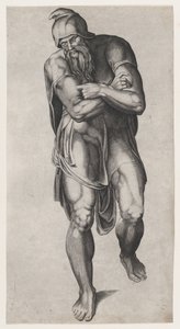 Joseph af Arimathea, efter Michelangelos korsfæstelsesfresko i Cappella Paolina, V..., 1540-66. af Nicolas Beatrizet