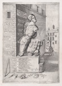 Mirror of Roman Magnificence: Statue af Pasquin i kardinal Ursinos hus..., 1500-tallet. af Nicolas Beatrizet