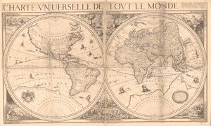 Relief vist billedmæssigt. Indeholder noter. Illustrationerne inkluderer billeder af Edens have og den sidste dom og fire allegoriske figurer i arkets hjørner. Samlet af 4 ark. LC kopi i to ark, monteret sammen på stof. Fold lin af Nicolas Berey