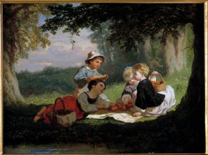 Le gouter champetre Maleri af Nicolas Gabe (1814-1865) 1800-tallets privatsamling af Nicolas Edward Gabe