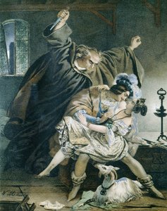 Esmeralda, Phoebus og claude Frollo (Notre Dame de Paris) af Victor Hugo.Illustration af Nicolas Eustache Maurin 1799-1850 Privat samling.