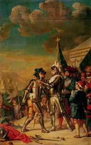 Henri II (1519-59) Giver kæden af Saint-Michel Ordenen til Gaspard de Saulx (1509-73) greve af Tavannes, efter slaget ved Renty, 13. august 1554, 1789