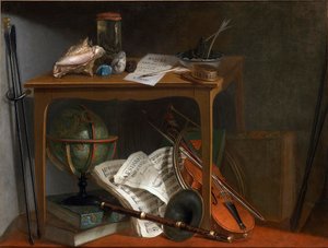 En af et par Devants de Cheminée: Naturalist Manual and Objects Resting on a Table