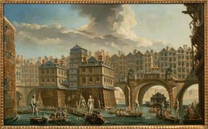 Paris, bådsmandsdyst mellem Pont Notre-Dame og Pont au Change af Nicolas and Jean Baptiste Raguenet