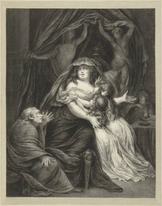 Siddende gammel mand med ked af det mor med to døtre af Nicolas Joseph Delin