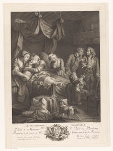 Kvinde med baby i barsel, omgivet af andre figurer Le Philosophe Charitable (titel på objekt) af Nicolas Joseph Voyez