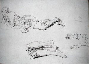 Studie af en mand liggende på jorden (sort kridt på papir) af Nicolas Lancret