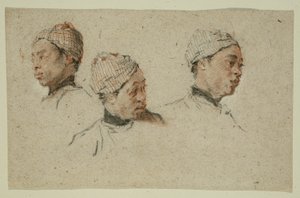 Tre undersøgelser af hovedet på en sort mand med turban af Nicolas Lancret