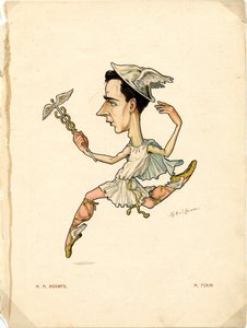 Portræt af Mikhail (Michel) Fokine (1880-1942) russisk danser og koreograf - Litografi af Nikolai Gustavovich Legat (1869-1937), uddrag fra Ballet russe en caricatures