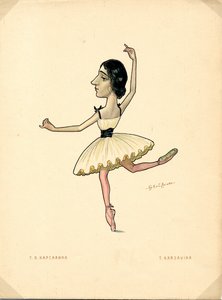Portræt af Tamara Karsavina (1885-1978) Russisk ballerina - Litografi af Nikolai Gustavovich Legat (1869-1937), uddrag fra Ballet russe en caricatures
