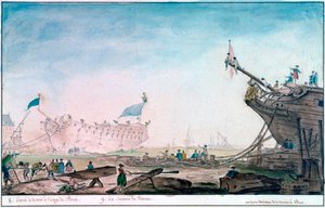 Søsætning af et skib ved Brest, c1750-1810
