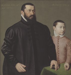 Portræt af Nürnberg-guldsmeden Hans Lencker (1523-1585) og hans 9-årige søn Elisius den Yngre