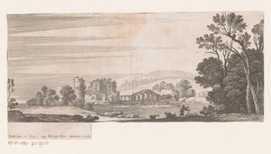 Flodlandskab med Five Arch Bridge af Nicolas Perelle