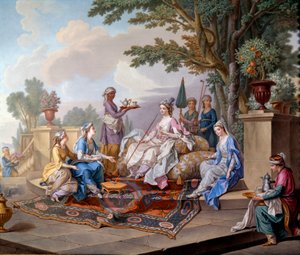 Sultanus frokost. Maleri på blødt porcelæn af Nicolas Pierre Pithou Le Jeune (1700-tallet) 1783 Dim. 0,39x0,49 m Sevres, keramisk citat - Sultanas morgenmad. Soft pasta porcelæn maleri af Nicolas Pierre Pithou The Younger (18. århundrede af Nicolas Pierre the Younger Pithou
