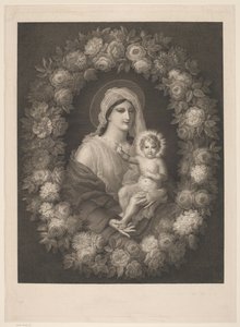 Mary med barn i blomsterkrans af Nicolas Pinet