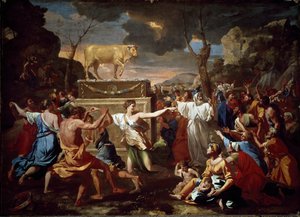 Tilbedelse af Guldkalven af Nicolas Poussin