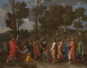 Indvielsens sakramente (Kristus giver Peter nøglerne). Omkring 1637-40 af Nicolas Poussin