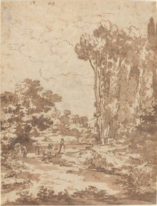 Figurer, der bader i en strøm af Nicolas Poussin