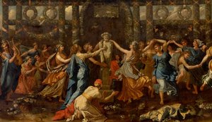 Hymenaios forklædt som en kvinde under et offer til Priapus, ca. 1635 (olie på lærred) (detaljer) af Nicolas Poussin