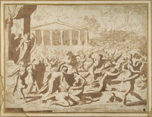 Study for the Abduction of the Sabine Women, c.1633 (blæk & vask på papir) af Nicolas Poussin