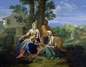 Den hellige familie med SS. John, Elizabeth og spædbarnet Johannes Døberen af Nicolas Poussin