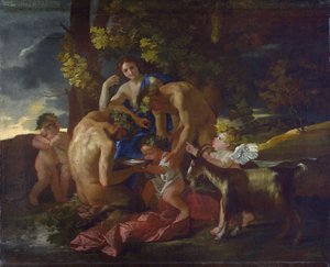 The Nurture of Bacchus, c.1628-29 af Nicolas Poussin