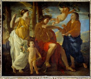 Inspirationen af digteren Un poete, en lyre i hånden og hovedbeklædning af en laurbærkrone, er omgivet af muser og putti. maleri af Nicolas Poussin af Nicolas Poussin